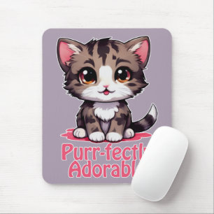 Purr-süßer Chibi Kawaii Kitten in Pink Mousepad