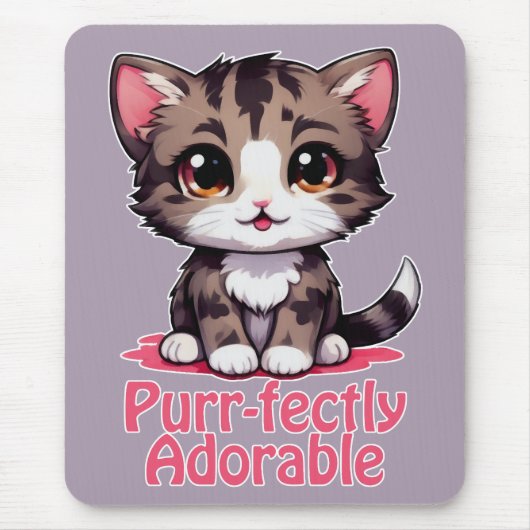 Purr-süßer Chibi Kawaii Kitten in Pink Mousepad (Vorne)
