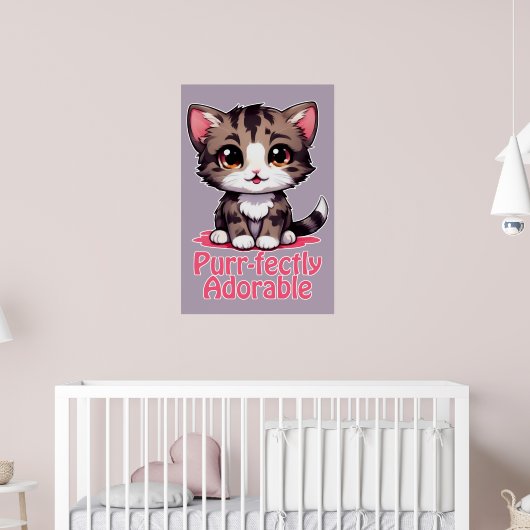 Purr-süßer Chibi Kawaii Kitten in Pink Poster (Kinderzimmer 2)