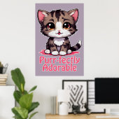 Purr-süßer Chibi Kawaii Kitten in Pink Poster (Heimbüro)