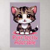 Purr-süßer Chibi Kawaii Kitten in Pink Poster (Vorne)