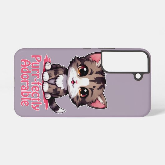 Purr-süßer Chibi Kawaii Kitten in Pink Samsung Galaxy Hülle (Rückseite (Horizontal))