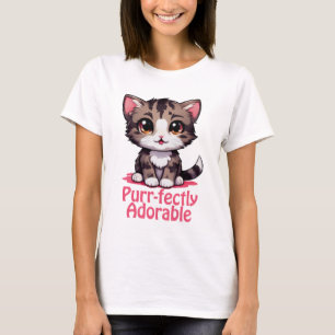 Purr-süßer Chibi Kawaii Kitten in Pink T-Shirt
