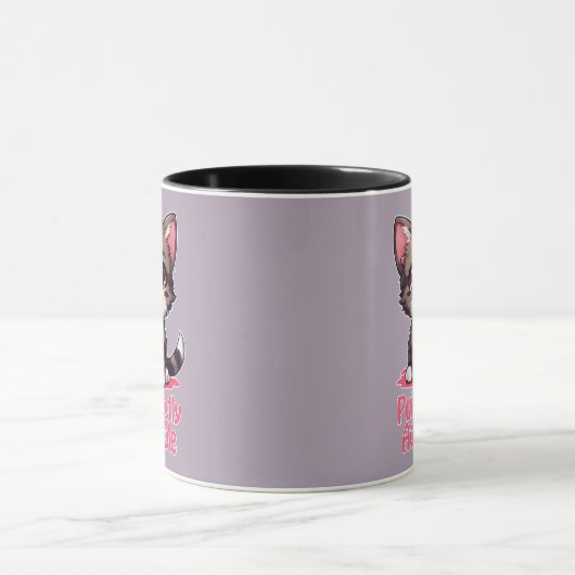 Purr-süßer Chibi Kawaii Kitten in Pink Tasse (Zentrum)