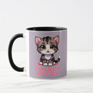 Purr-süßer Chibi Kawaii Kitten in Pink Tasse
