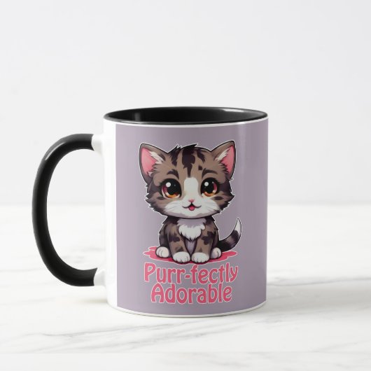 Purr-süßer Chibi Kawaii Kitten in Pink Tasse (Links)