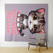 Purr-süßer Chibi Kawaii Kitten in Pink Wandteppich (Beispiel (Horizontal))