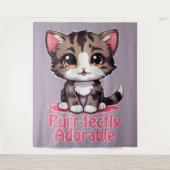 Purr-süßer Chibi Kawaii Kitten in Pink Wandteppich (Vorderseite)