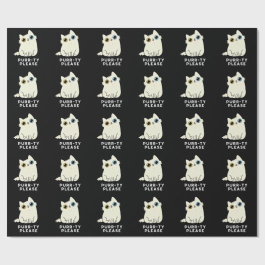 Purr-ty bitte lustige Kitty Cat Pun Dark BG Geschenkpapier (Flach)