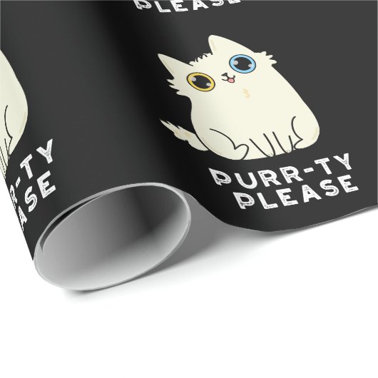 Purr-ty bitte lustige Kitty Cat Pun Dark BG Geschenkpapier (Rolleneckpunkt)