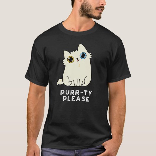 Purr-ty bitte lustige Kitty Cat Pun Dark BG T-Shirt (Vorderseite)