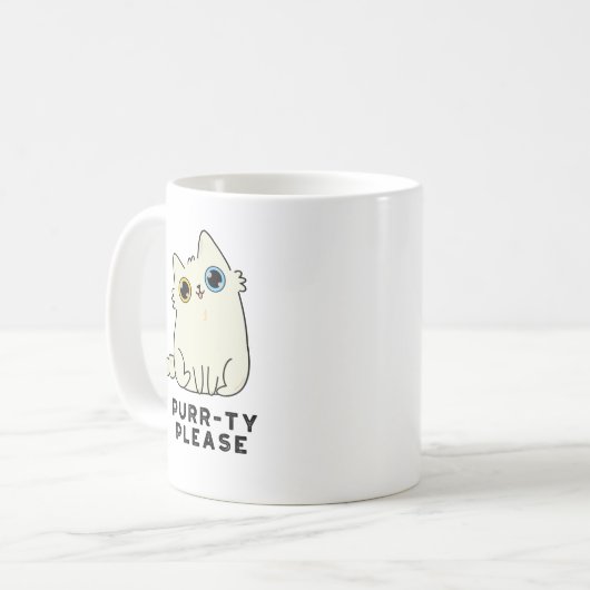 Purr-ty bitte lustige Kitty Cat Pun Kaffeetasse (Vorderseite Links)