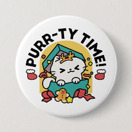 Purr-ty-Time! - Weihnachtsdesign für die Katze Button
