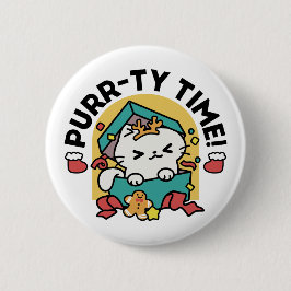 Purr-ty-Time! - Weihnachtsdesign für die Katze Button