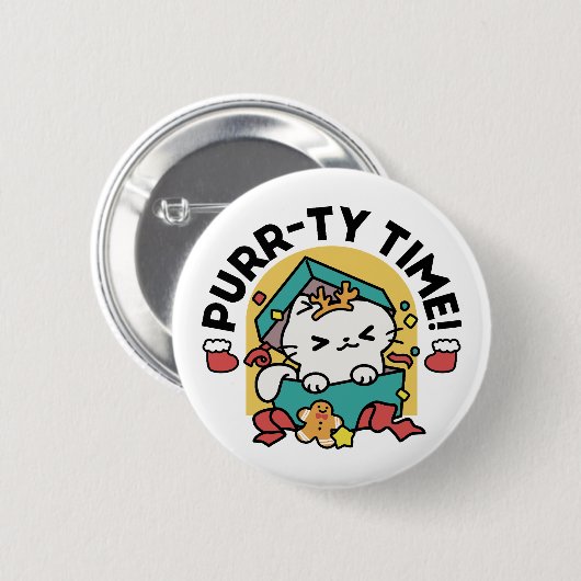 Purr-ty-Time! - Weihnachtsdesign für die Katze Button (Vorne & Hinten)