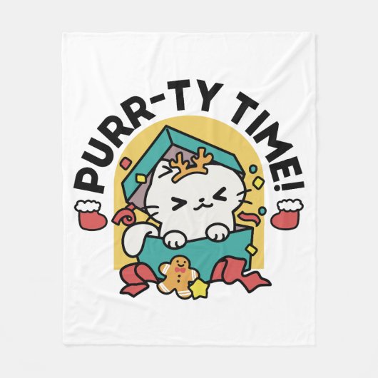 Purr-ty-Time! - Weihnachtsdesign für die Katze Fleecedecke (Vorderseite)