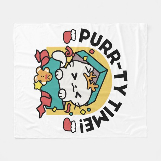 Purr-ty-Time! - Weihnachtsdesign für die Katze Fleecedecke (Vorderseite (Horizontal))
