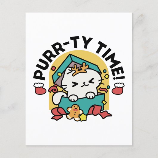 Purr-ty-Time! - Weihnachtsdesign für die Katze Flyer (Vorne)