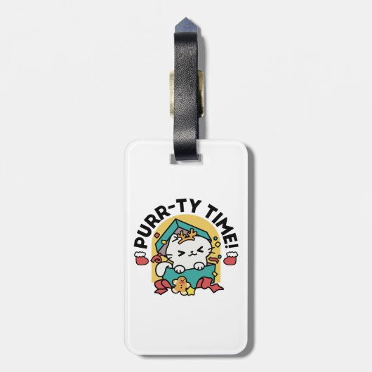 Purr-ty-Time! - Weihnachtsdesign für die Katze Gepäckanhänger (Rückseite vertikal)