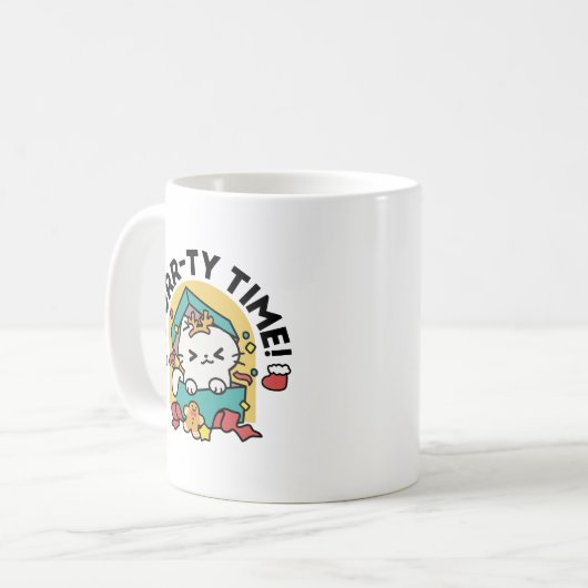 Purr-ty-Time! - Weihnachtsdesign für die Katze Kaffeetasse (Vorderseite Links)