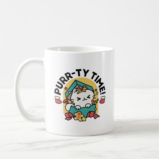 Purr-ty-Time! - Weihnachtsdesign für die Katze Kaffeetasse (Links)