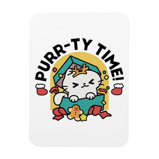Purr-ty-Time! - Weihnachtsdesign für die Katze Magnet (Vertikal)