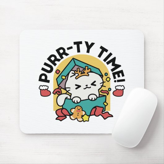 Purr-ty-Time! - Weihnachtsdesign für die Katze Mousepad (Mit Mouse)