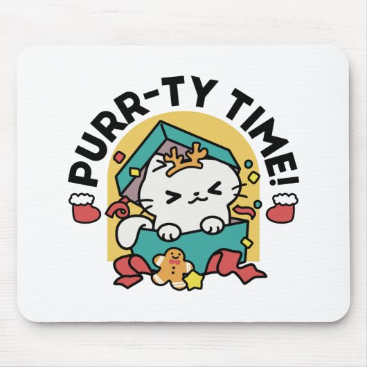 Purr-ty-Time! - Weihnachtsdesign für die Katze Mousepad (Vorne)