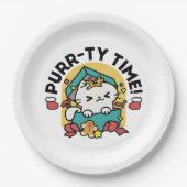 Purr-ty-Time! - Weihnachtsdesign für die Katze Pappteller (Vorderseite)