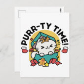 Purr-ty-Time! - Weihnachtsdesign für die Katze Postkarte (Vorne/Hinten)