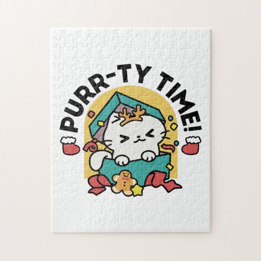 Purr-ty-Time! - Weihnachtsdesign für die Katze Puzzle (Vertikal)
