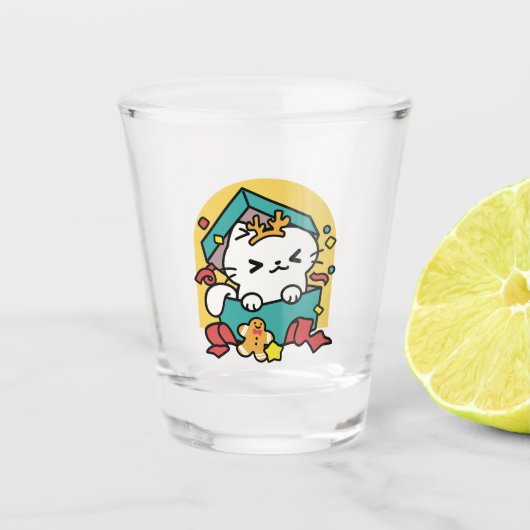 Purr-ty-Time! - Weihnachtsdesign für die Katze Schnapsglas (Vorderseite)