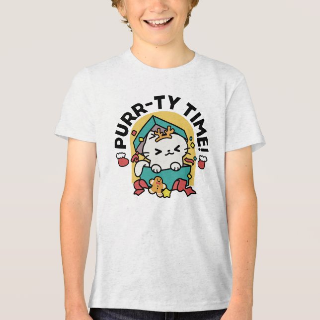 Purr-ty-Time! - Weihnachtsdesign für die Katze Tri-Blend Shirt (Vorderseite)