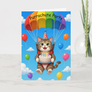 Purrachute Partykatze lässt Geburtstagskuchen fall Karte