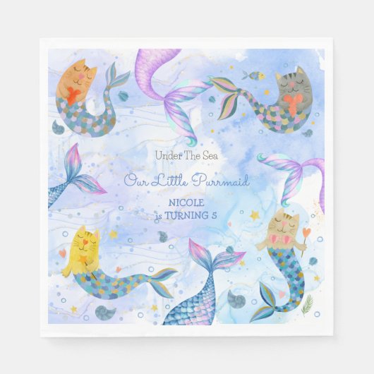 Purramaid Katze Meerjungfrau Mädchen Geburtstag Serviette (Vorderseite)