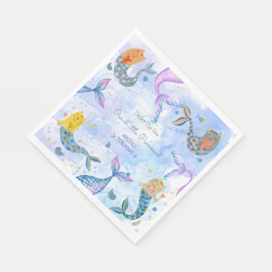 Purramaid Katze Meerjungfrau Mädchen Geburtstag Serviette (Ecke)