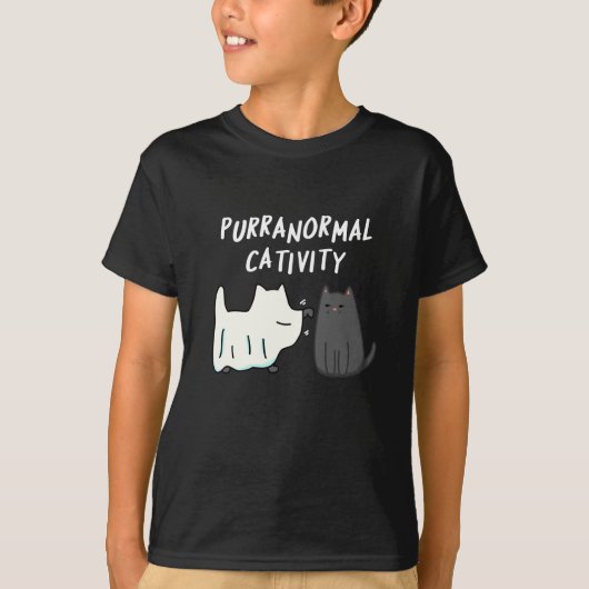 Purranormale Kreativität Halloween Cat Pun Dark BG T-Shirt (Vorderseite)