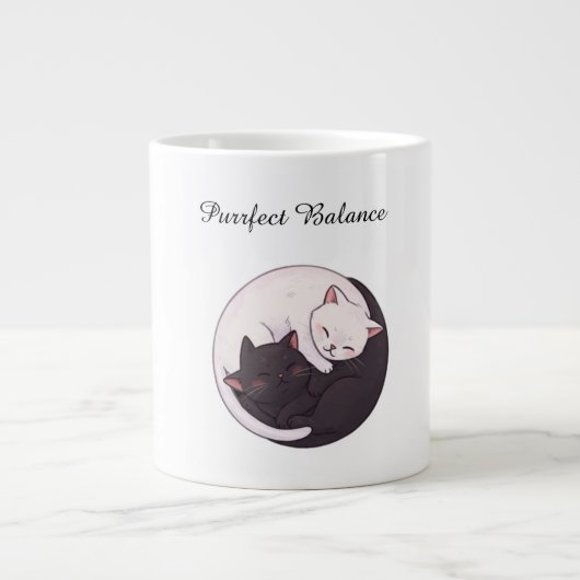 Purrfect Balance Yin Yang Cats Cute Cartoon Mug Jumbo-Tasse (Vorderseite)