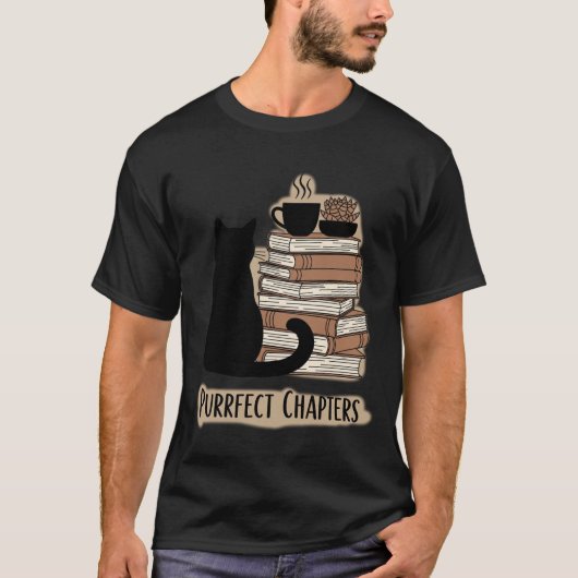Purrfect Chapters: Black Cat, Books, & Coffee T-Shirt (Vorderseite)
