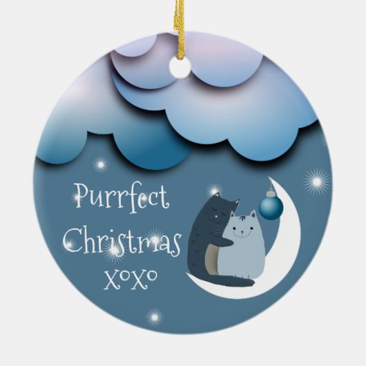 Purrfect Christmas Cats on the Moon Custom Keramik Ornament (Hinten)