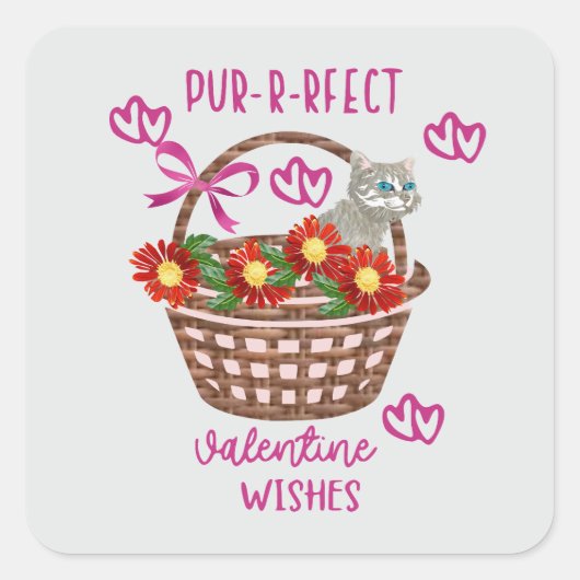 Purrfect valentine wishes quadratischer aufkleber (Vorderseite)