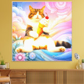Purrfectly Asleep – Cat Holding Ice Cream Cone Leinwanddruck (Insitu (Wohnzimmer))