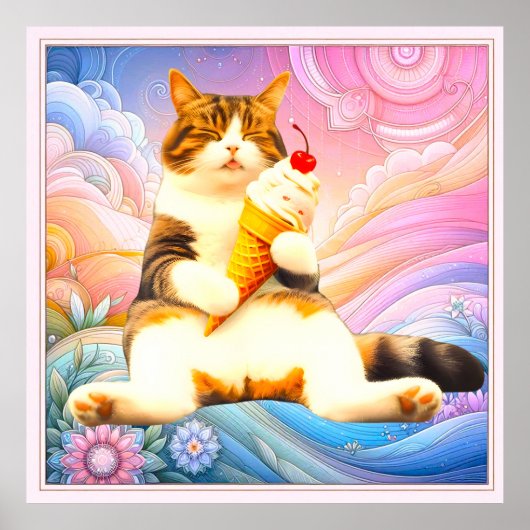 Purrfectly Asleep – Cat Holding Ice Cream Cone Poster (Vorne)