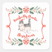 Purrfectly Chaotic Christmas Funny Holiday Cat Quadratischer Aufkleber (Vorderseite)