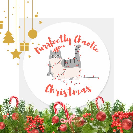 Purrfectly Chaotic Christmas Funny Holiday Cat  Runder Aufkleber