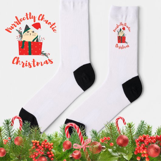 Purrfectly Chaotic Christmas Funny Holiday Cat Socken