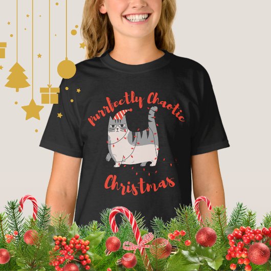 Purrfectly Chaotic Christmas Funny Holiday Cat  T-Shirt