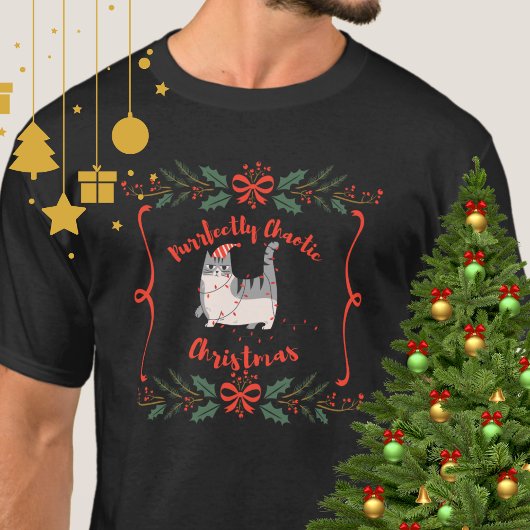 Purrfectly Chaotic Christmas Funny Holiday Cat T-Shirt