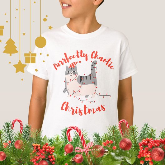 Purrfectly Chaotic Christmas Funny Holiday Cat  T-Shirt
