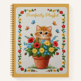 Purrfectly Playful Embroidered Kitten Poppies Notizblock